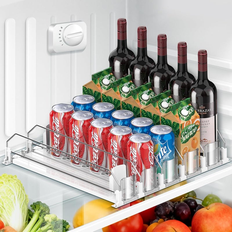 nabobt Drink Organizer for Fridge, drink dispenser for fridge, Automatic Pusher Glide,12oz 16oz 20oz-Soda Dispenser for Fridge-Holds up to 25 Cans - 5 Rows White - Image 1